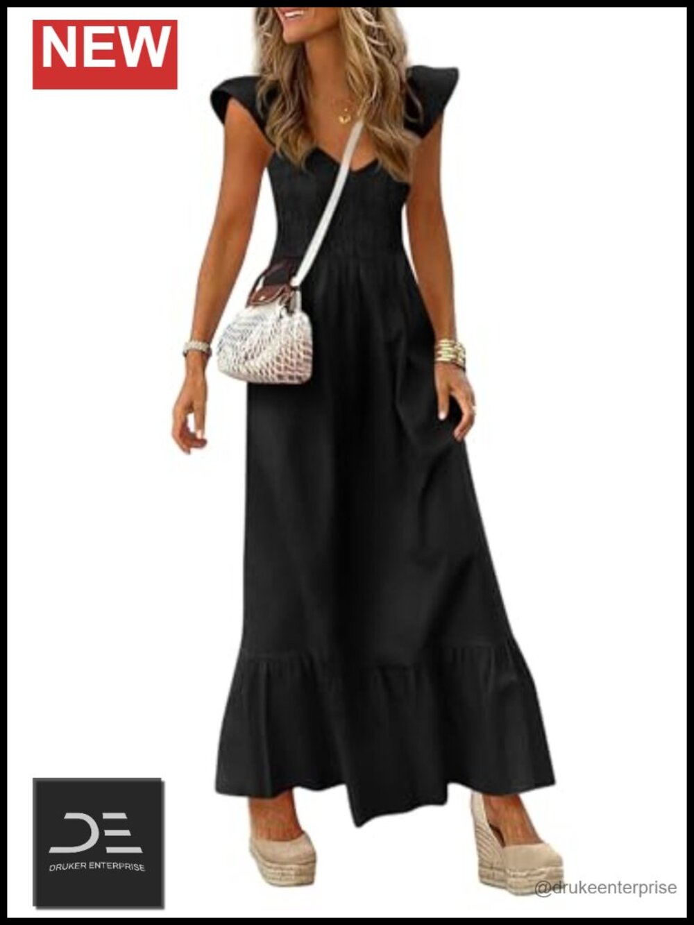 PRETTYGARDEN Smocked Maxi Dress Cap Sleeve V-Neck Ruffle Hem Sundress